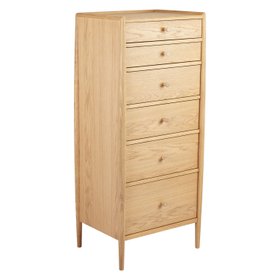 ercol Winslow 6 Drawer Tall Chest in a Clear Natural Finish - Cutout Angle