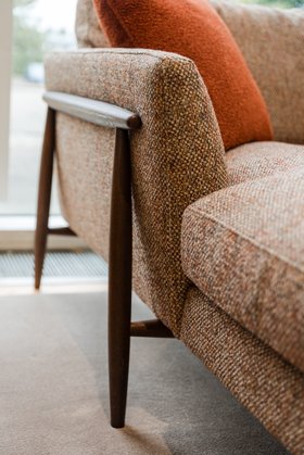 ercol Forli Corner Chaise Sofa in a Dark Finish and Rust fabric