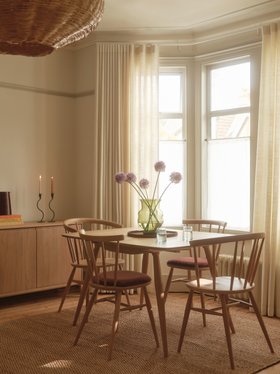 ercol Heritage Small Dining Table and Heritage Chairs and Armchairs in an Oak Clear Matt Finish