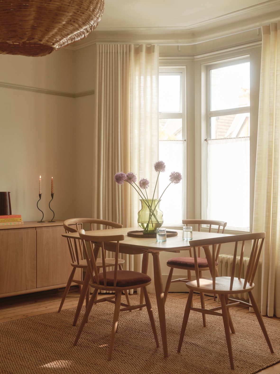 ercol Heritage Small Dining Table and Heritage Chairs and Armchairs in an Oak Clear Matt Finish