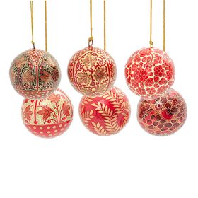 Set of 6 Large 7.5cm Fairtrade Christmas Baubles in Reds and Golds