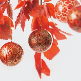 Six Medium Fairtrade Christmas Baubles in Red and Gold