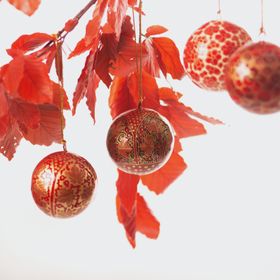 Six Medium Fairtrade Christmas Baubles in Red and Gold