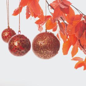 Six Medium Fairtrade Christmas Baubles in Red and Gold