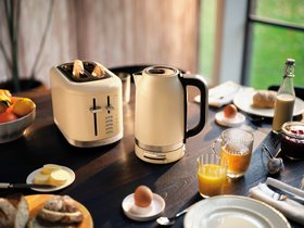 KitchenAid Variable temperature kettle £179 and 4-slot toaster £199 Almond Crem