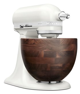 KitchenAid Artisan 4.7L Porcelain White Stand Mixer With Walnut Wood Bowl