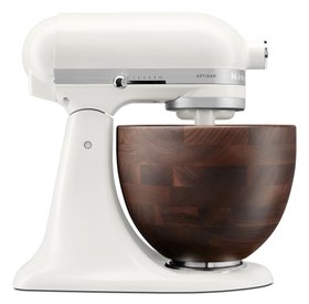 KitchenAid Artisan 4.7L Porcelain White Stand Mixer With Walnut Wood Bowl Cut Out