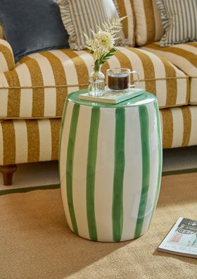 Beatrice Striped Ceramic Side Table, Green