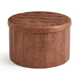 Round Faux Leather Ottoman Tan