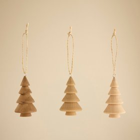 Wooden tree hanging decorations, set of 3