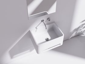 Vision basin, towel rail, splashback and shelf