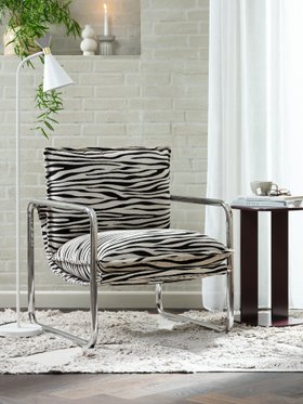 Armchair REMMELS zebra fabric/chrome