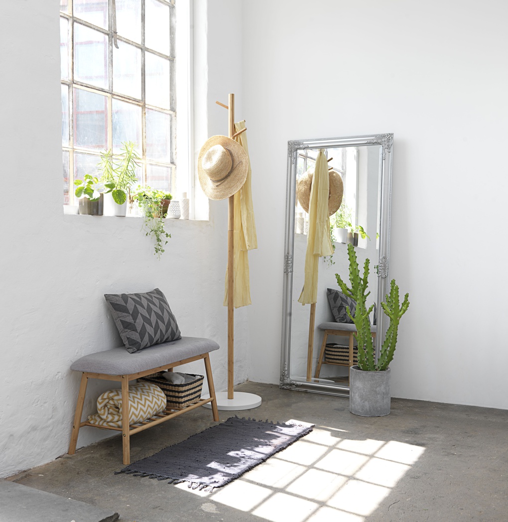 JYSK Mirror NORDBORG 72x162, Silver And Bench VANDSTED, Grey And Bamboo