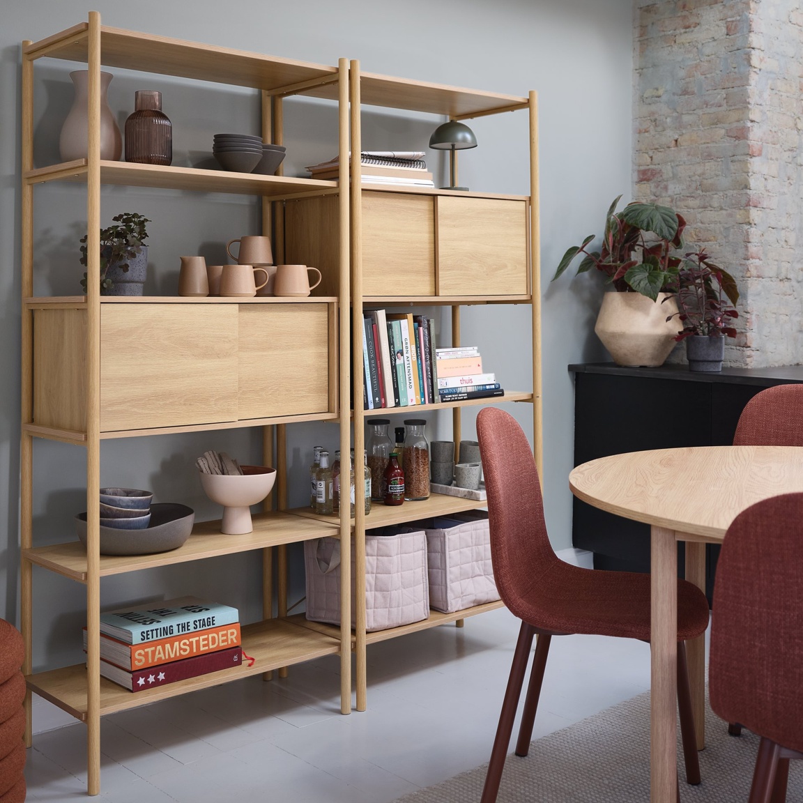 JYSK Shelving Unit LINDVED 6 Shelves 2 Doors Oak Colour