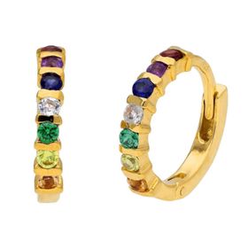 Gold Plated Sterling Silver Rainbow CZ 15mm Hoop Earrings