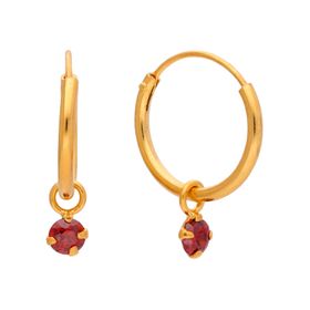Gold Plated Sterling Silver & Red CZ 3mm Crystal Charm Hoop Earrings
