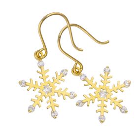 9ct Gold & Clear CZ Crystal Snowflake Fish Hook Earrings