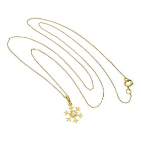 9ct Gold & Clear CZ Crystal Snowflake Pendant Necklace