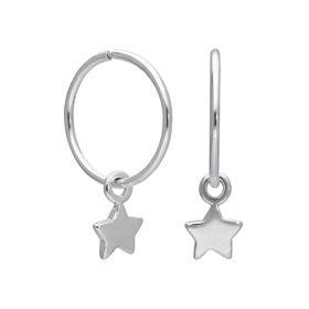 Sterling Silver Tiny Star Charm Hoop Earrings