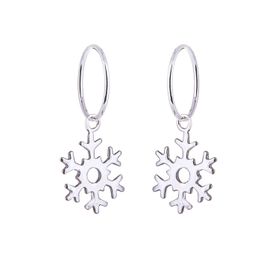 Silver Snowflake Charm Hoop Earrings