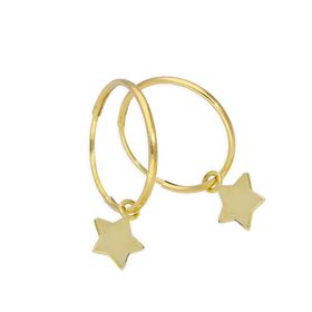 9ct Gold Charm Hoop Star Earrings