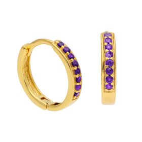 Gold Plated Sterling Silver Amethyst CZ Huggie Hoops
