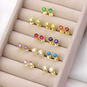 Gold Plated Sterling Silver Round Birthstone Earrings