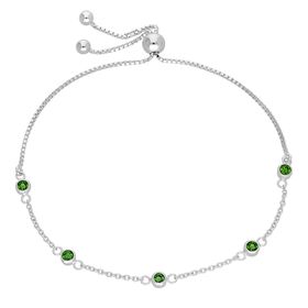 Sterling Silver Emerald CZ Adjustable Bracelet