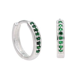 Sterling Silver Emerald CZ Huggie Hoops