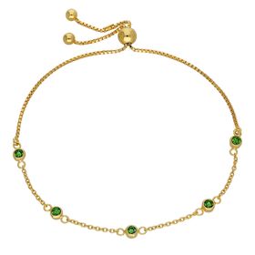 Gold Plated Sterling Silver Emerald CZ Adjustable Bracelet