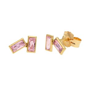 9ct Gold October Tourmaline CZ Double Baguette Stud Earrings