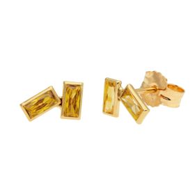 9ct Gold November Citrine CZ Double Baguette Stud Earrings