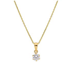 9ct Gold 5mm Round Claw Clear CZ Necklace