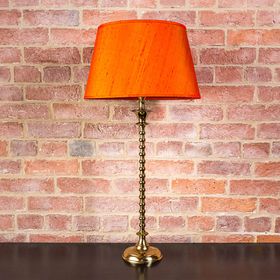 Brass Lamp with Orange Silk Shade