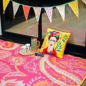 Outdoor Rug - Paisley from iamfy.co £45 & Frida Kahlo Cushion - Pink from iamfy.co £36