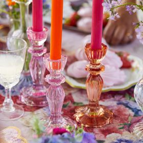 Candlestick Holders with 12 Dinner Candles  Set - Orange & Pink from iamfy.co