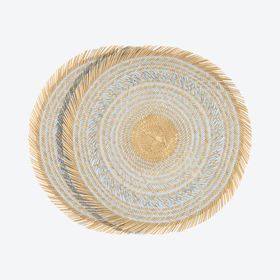 Woven Round Placemats with Trimming - Blue / Natural - Set of 2 by Washein