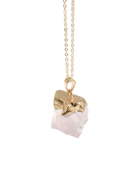 Rose Quartz Raw Crystal Pendant on Gold Chain Necklace