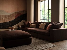 Long Island Complete Set with Footstool in Bitter Chocolate Aquaclean Clever Canvas