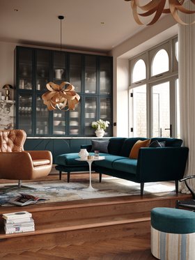 Holly Medium LHF Chaise Sofa in Deep Turquoise Cotton Matt Velvet