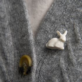 Porcelain Rabbit Pin Brooch