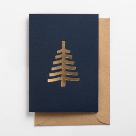Osity Gold Christmas Tree on Deep Blue Christmas Card