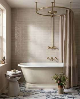 Bordeaux Marble Novo 60cm x 60cm & Lustrous Linen 23.7cm x 5.7cm
