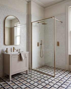 Brushed Marble Quadrant Mosaic Oro 26cm x 26cm & Plume White 30.5cm x 30cm