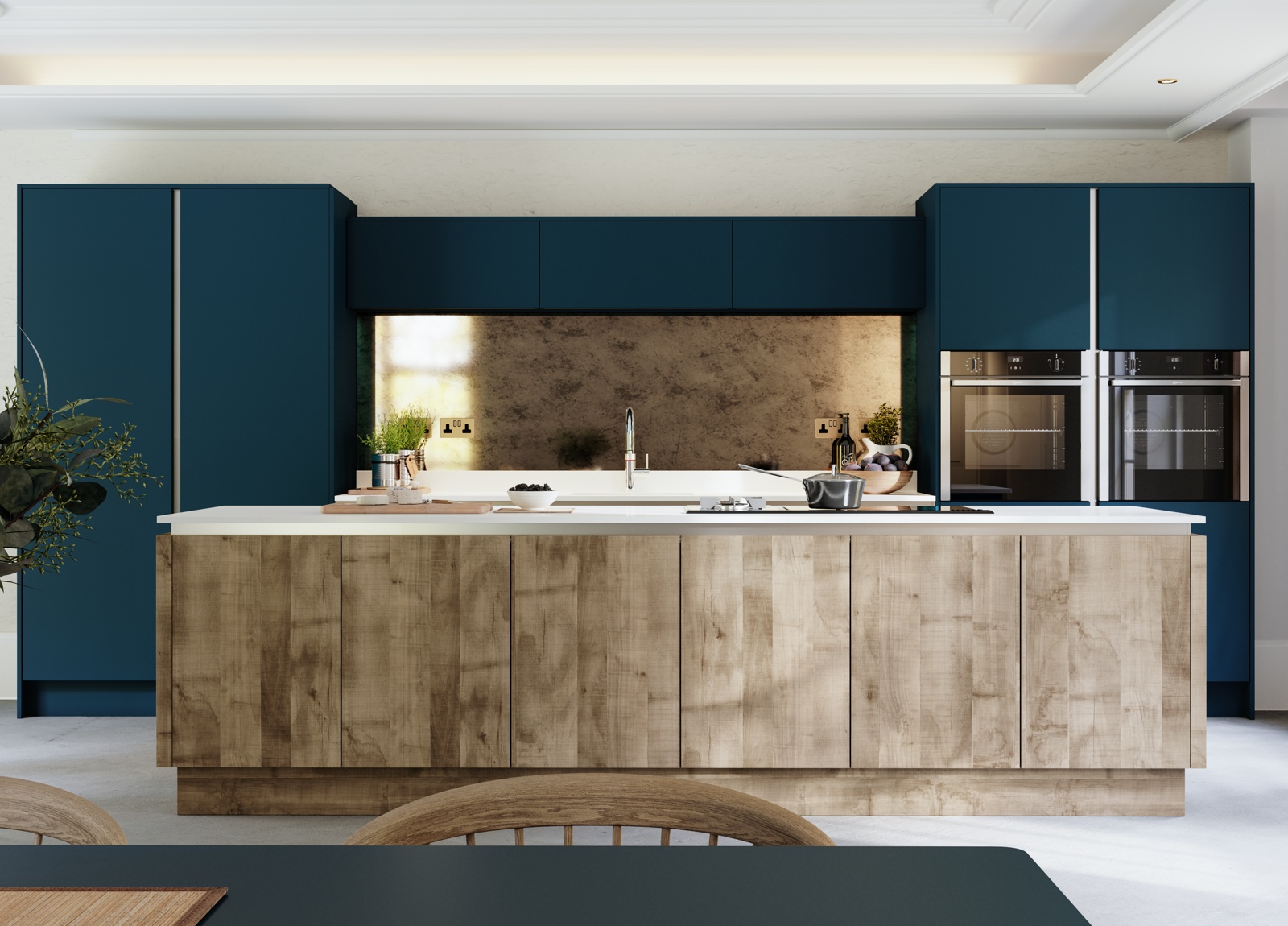 LochAnna Kitchens The FORM Eterna Collection in the colour Chalet Light Walnut & Mala Indigo From £3,729