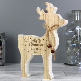 Personalised '1st Christmas' Rustic Reindeer Wooden Decoration