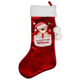 Personalised Pocket Teddy My 1st Christmas Luxury Red Stocking