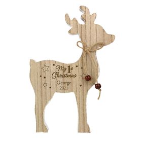 Personalised '1st Christmas' Rustic Reindeer Wooden Decoration