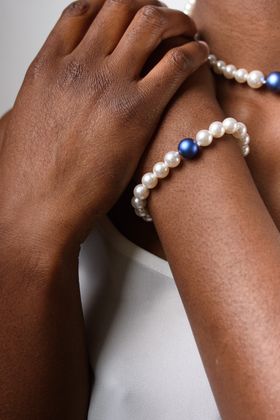 White on Iridescent Dark Blue Swarovski Pearl Bracelet
