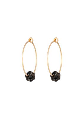 Smokey Quartz Crystal Gold Hoop Earrings